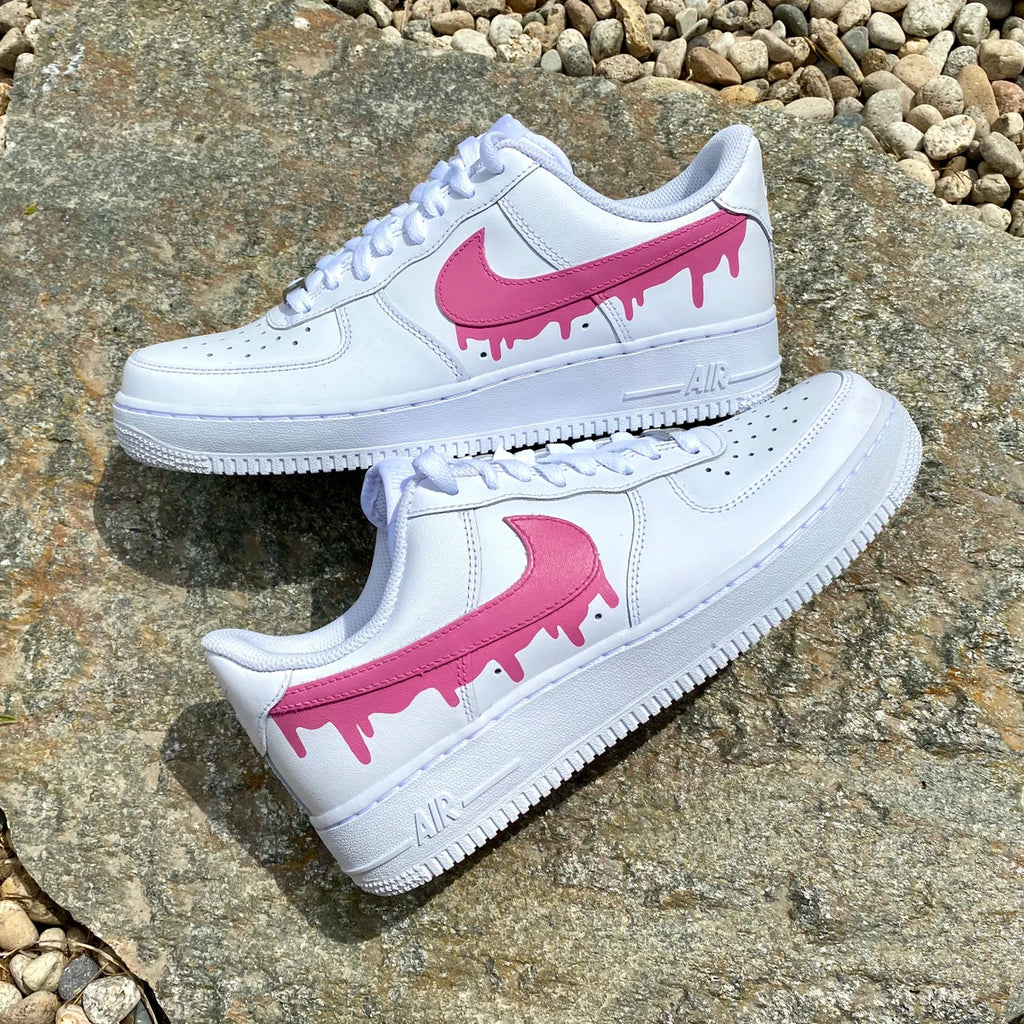 Air Force 1 Custom Hot Pink Drip Low White Shoes Men Women Kids Af1 Sneakers 1Y Kids