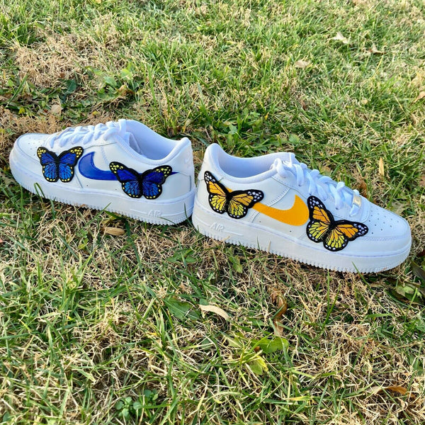 Air Force 1 Custom Low Blue Orange Butterfly White Shoes Mens Womens Kids AF1 Sneakers 7