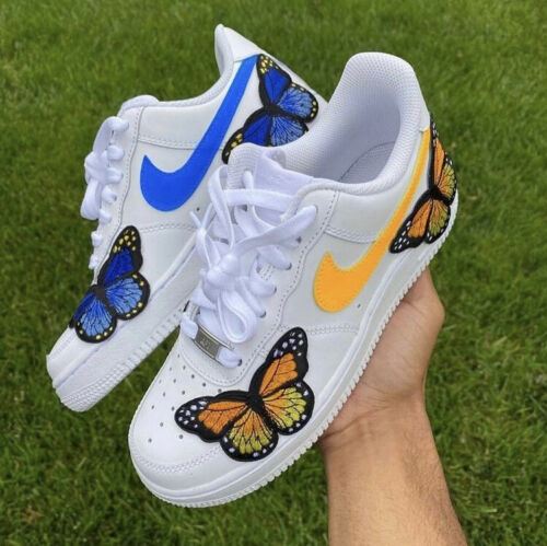 Air Force 1 Custom Low Blue Orange Butterfly White Shoes Mens Womens Kids AF1 Sneakers 8