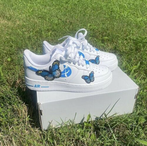 Air Force 1 Custom Low Blue Splatter Butterfly White Shoes Mens Womens Kids AF1 Sneakers