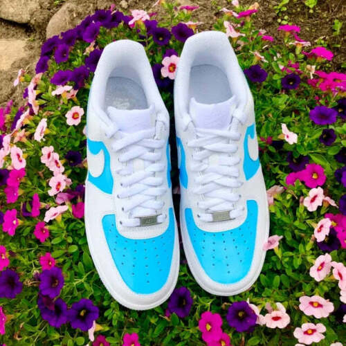 Air Force 1 Custom Low Blue Two Tone White Casual Shoes Men Women Kids AF1 Sneakers 5