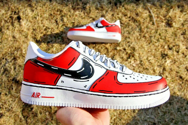 Air Force 1 Custom Low Cartoon Chicago Red Shoes White Black Outline Mens 2