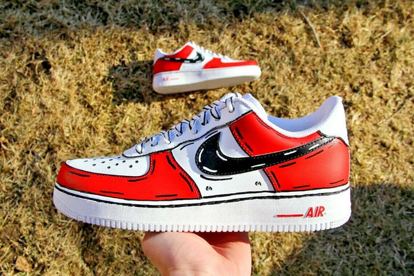Air Force 1 Custom Low Cartoon Chicago Red Shoes White Black Outline Mens 3