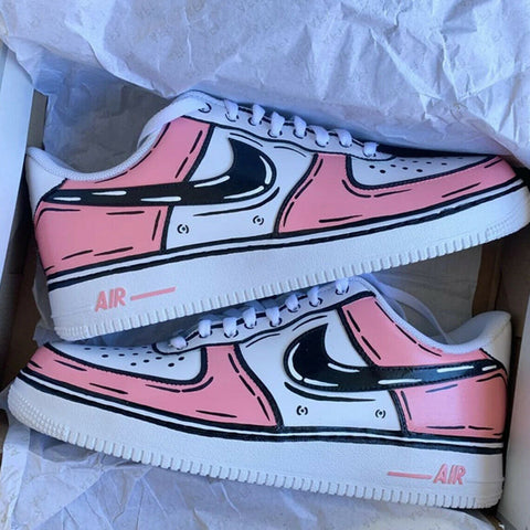 Air Force 1 Custom Low Cartoon Pink Shoes White Black Outline Mens Womens AF1 Sneakers