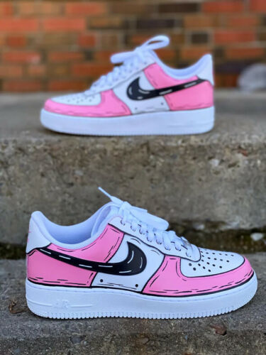 Air Force 1 Custom Low Cartoon Pink Shoes White Black Outline Mens Womens AF1 Sneakers 4
