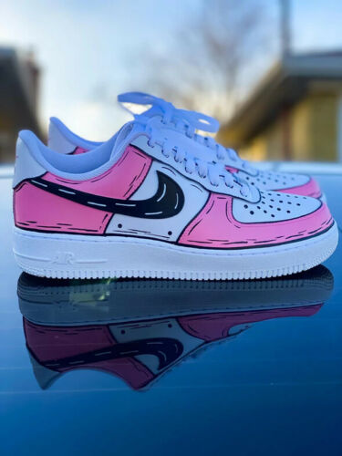 Air Force 1 Custom Low Cartoon Pink Shoes White Black Outline Mens Womens AF1 Sneakers 5