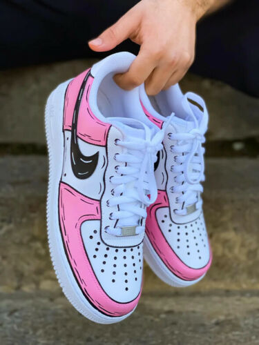 Air Force 1 Custom Low Cartoon Pink Shoes White Black Outline Mens Womens AF1 Sneakers 6