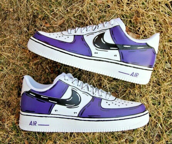 Air Force 1 Custom Low Cartoon Purple Shoes White Black Outline Mens Womens AF1 Sneakers