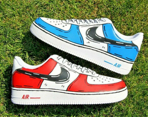 Air Force 1 Custom Low Cartoon Red White Blue Shoes Black Outline All Sizes AF1 Sneakers