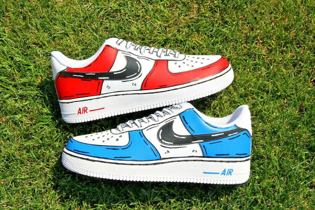 Nike Air Force 1 Cartoon Red Custom Shoes Low Swoosh Black Outline All  Sizes