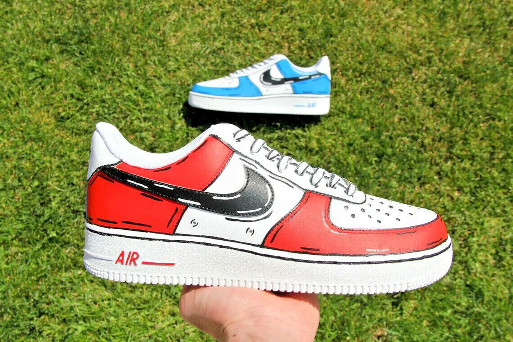 Nike Air Force 1 Cartoon Red Custom Shoes Low Swoosh Black Outline All  Sizes