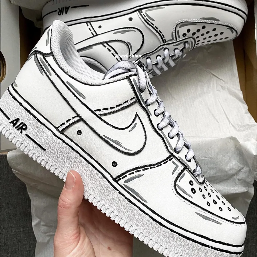 Air Force 1 Custom Low Cartoon Shoes White Black Gray Outline Mens Womens AF1 Sneakers