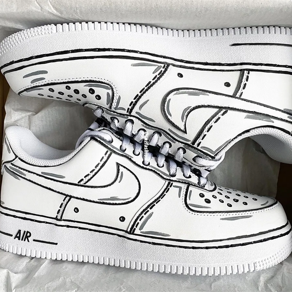 Air Force 1 Custom Low Cartoon Shoes White Black Gray Outline Mens Womens AF1 Sneakers 2