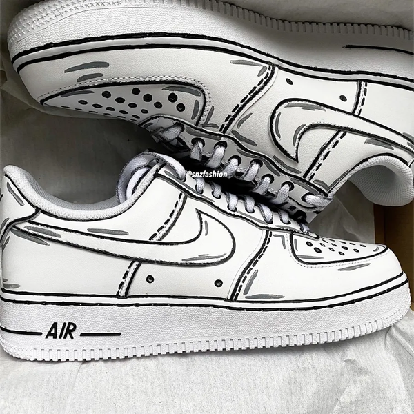 Air Force 1 Custom Low Cartoon Shoes White Black Gray Outline Mens Womens AF1 Sneakers 3