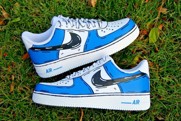Air Force 1 Custom Low Cartoon Sky Blue Shoes White Black Outline Mens Kids 2