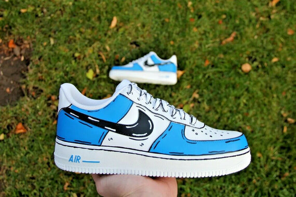 Air Force 1 Custom Low Cartoon Sky Blue Shoes White Black Outline Mens Kids 3