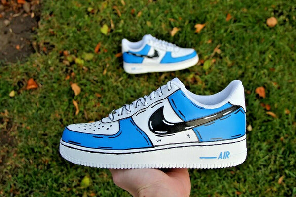 Air Force 1 Custom Low Cartoon Sky Blue Shoes White Black Outline Mens Kids 4