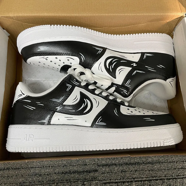 Air Force 1 Custom Low Cartoon White Shoes Black Outline Mens Womens Kids AF1 Sneakers 3