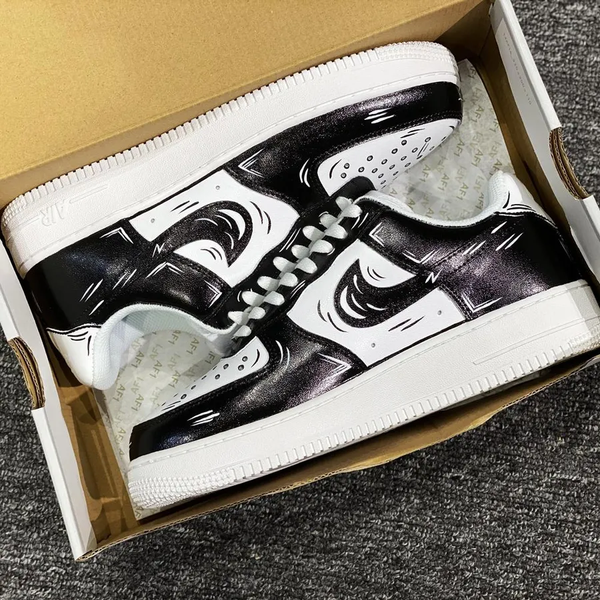 Air Force 1 Custom Low Cartoon White Shoes Black Outline Mens Womens Kids AF1 Sneakers 5