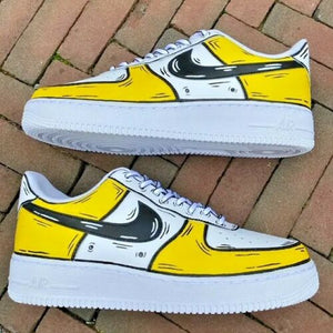 Air Force 1 Custom Low Cartoon Yellow Shoes White Black Outline