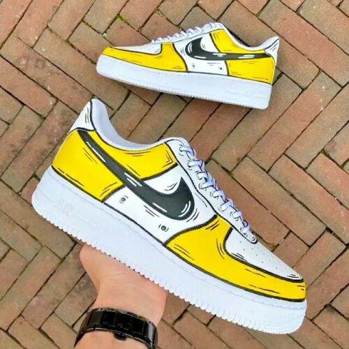 Nike Air Force 1 Mid Black Yellow AF1 Custom Unisex Sneakers for Men & Women