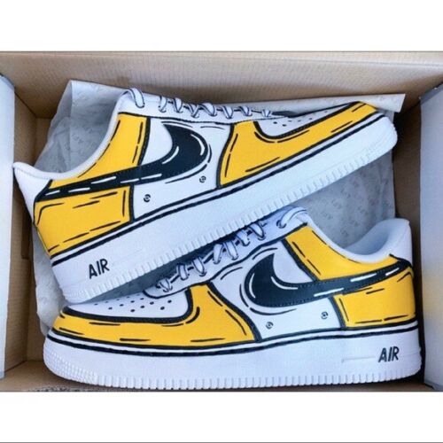 Air Force 1 Custom Low Cartoon Yellow Shoes White Black Outline Mens Womens AF1 Sneakers 3