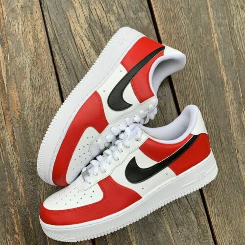 Air Force 1 Custom Low Chicago Red Black White Casual Shoes Men Women –  Rose Customs, Air Force 1 Custom Shoes Sneakers Design Your Own AF1