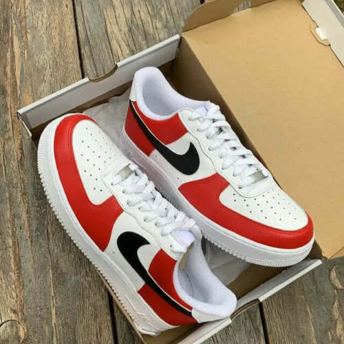 Air Force 1 Custom Low Chicago Red Black White Casual Shoes Men Women –  Rose Customs, Air Force 1 Custom Shoes Sneakers Design Your Own AF1