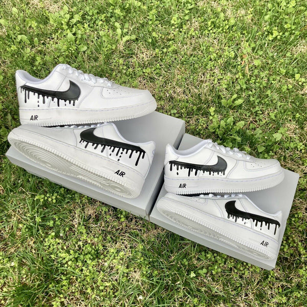 Air Force 1 Custom Low Drip Two Tone White Black Shoes Men Women Kids AF1 Sneakers 7