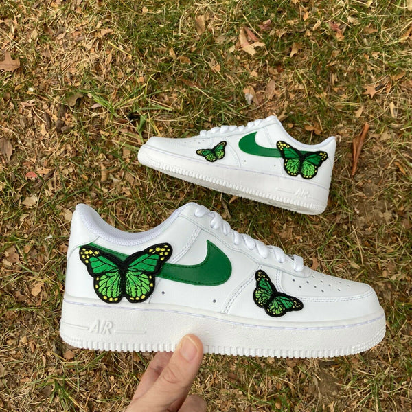 Air Force 1 Custom Low Green Monarch Butterfly White Shoes Mens Womens Kids AF1 Sneakers 4