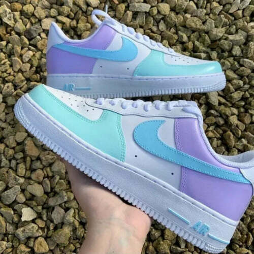 Nike Air Force 1 Low Custom Blue Pink / Pastel AF 1 Women's Sneaker .