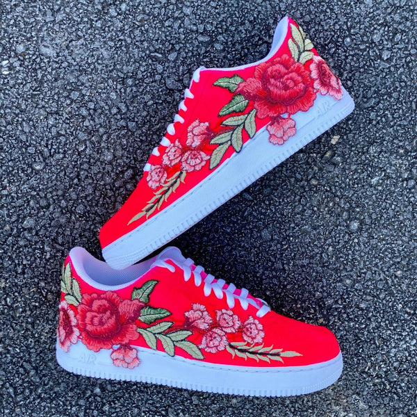 Air Force 1 Custom Low Neon Pink Red Rose Floral White Shoes Men Women AF1 Sneakers 2