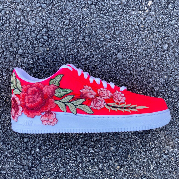 Air Force 1 Custom Low Neon Pink Red Rose Floral White Shoes Men Women AF1 Sneakers 5