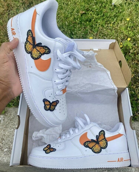Air Force 1 Custom Low Orange Monarch Butterfly White Shoes Men Womens Kids AF1 Sneakers