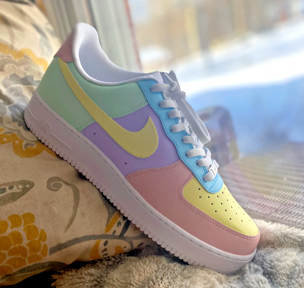 Purple yellow blue pink nikes store