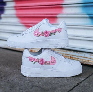 Air Force 1 Custom Low Pink Rose Floral White Shoes Mens Women Kids Size AF1 Sneakers