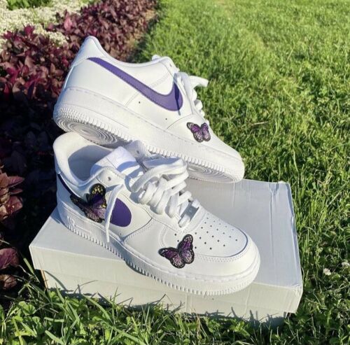 Air Force 1 Custom Low Purple Lilac Butterfly White Shoes Womens Kids Mens AF1 Sneakers