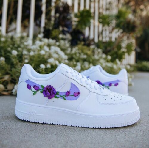 Air Force 1 Custom Low Purple Small Rose Floral White Shoes Mens Women Kids AF1 Sneakers 2