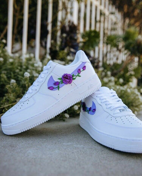 Air Force 1 Custom Low Purple Small Rose Floral White Shoes Mens Women Kids AF1 Sneakers 3