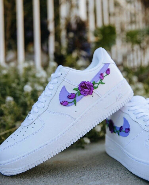 Air Force 1 Custom Low Purple Small Rose Floral White Shoes Mens Women Kids AF1 Sneakers 4