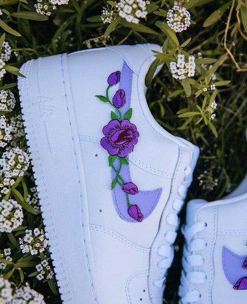 Air Force 1 Custom Low Purple Small Rose Floral White Shoes Mens Women Kids AF1 Sneakers 5