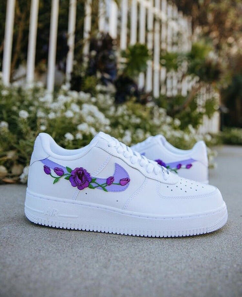 Air Force 1 Custom Low Purple Small Rose Floral White Shoes Mens Women Kids AF1 Sneakers 7