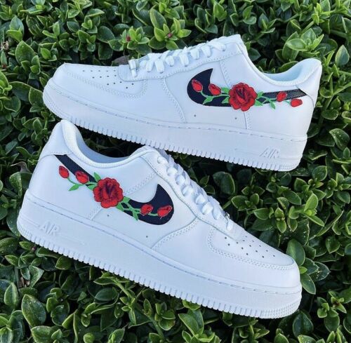 Air Force 1 Custom Low Red Rose Floral White Black Shoes Men Women Kids AF1 Sneakers