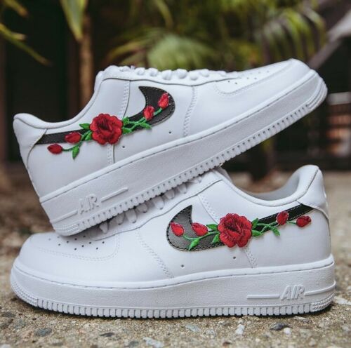 Air Force 1 Custom Low Red Rose Floral White Black Shoes Men Women Kids AF1 Sneakers 8