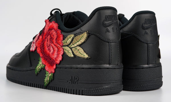 Nike Air Force 1 Custom Low Red Rose Flower Floral Black Shoes Men Women & Kids All Sizes Rear