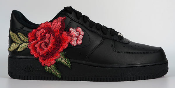 Nike Air Force 1 Custom Low Red Rose Flower Floral Black Shoes Men Women & Kids All Sizes Side