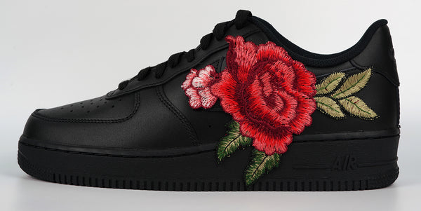 Nike Air Force 1 Custom Low Red Rose Flower Floral Black Shoes Men Women & Kids All Sizes Other Side