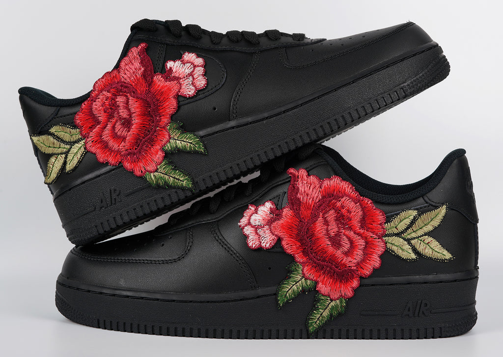 Air Force 1 Custom Low Red Rose Flower Floral Black Shoes Men