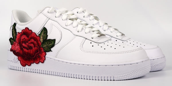 Nike Air Force 1 Custom Low Red Rose Small Flower Floral White Custom Shoes Men Women & Kids All Sizes Front Side