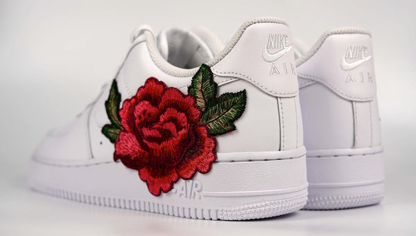 Nike Air Force 1 Custom Low Red Rose Small Flower Floral White Custom Shoes Men Women & Kids All Sizes Side Rear